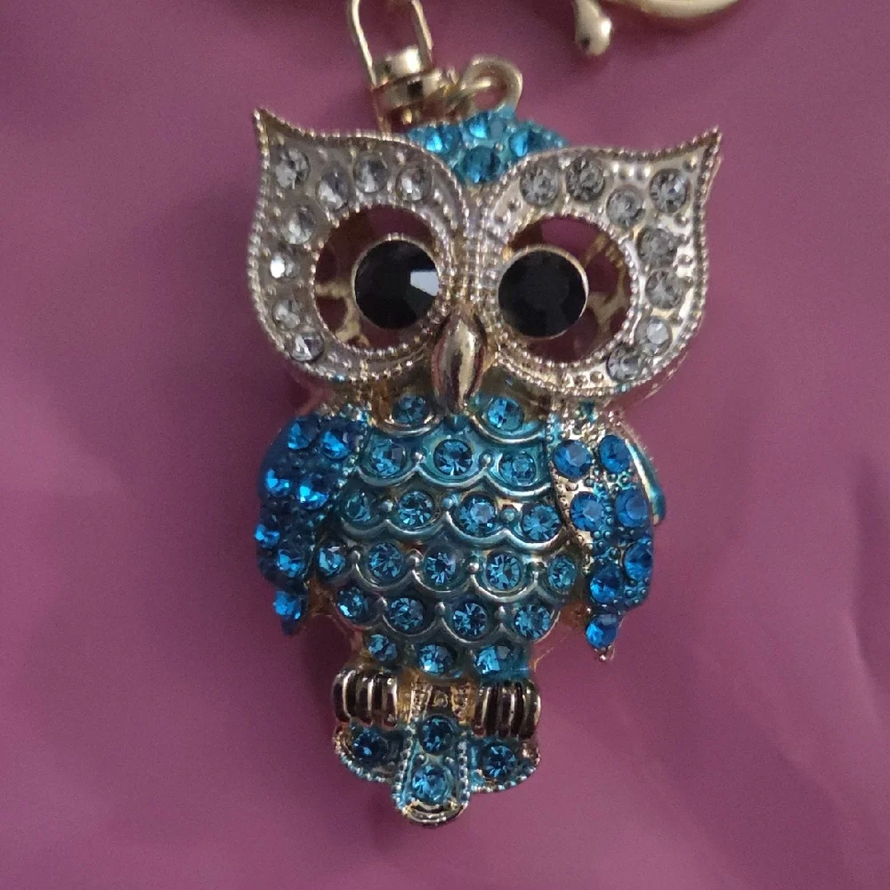 Blue Crystal Owl Keychain Women's Accessory